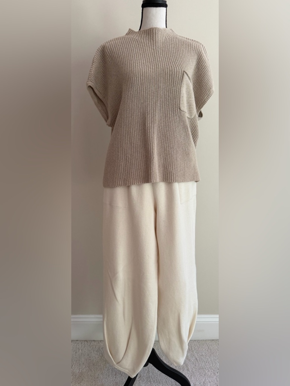 Cream Wide-Leg Knit Pants with Taupe Sleeveless Top - Neutral Softwear